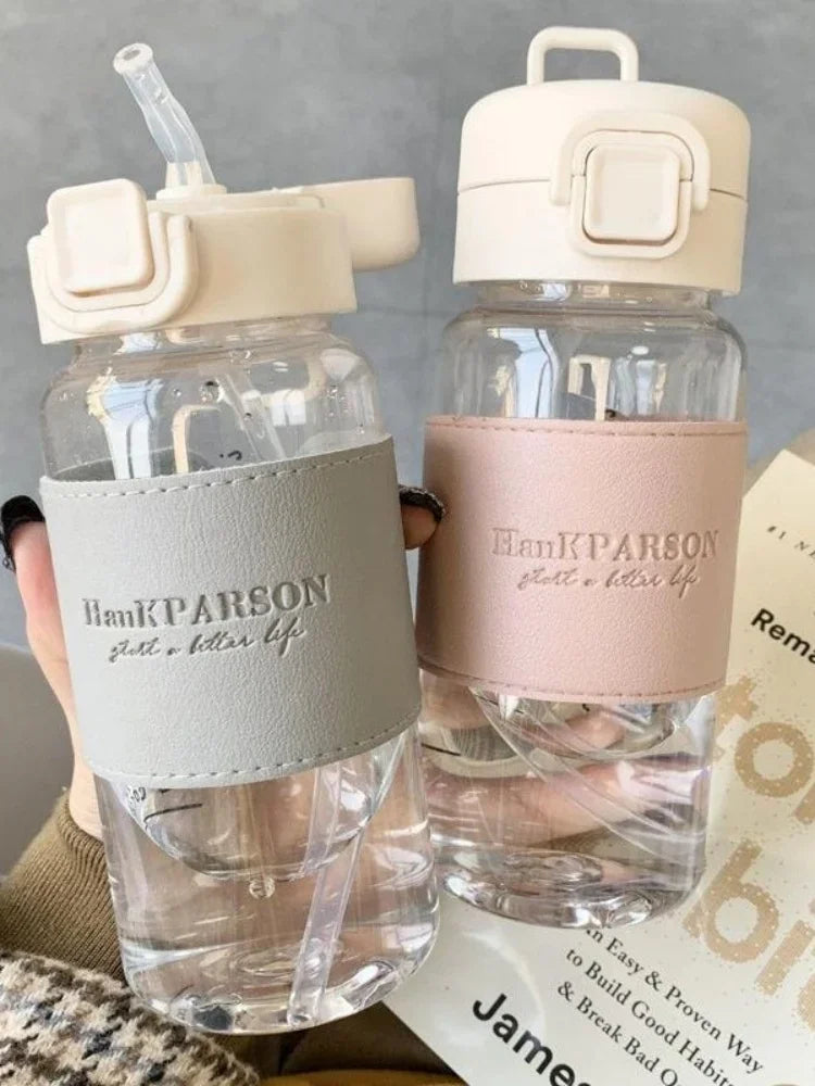 500ml Portable Water Bottle with Straw Creative Cute Leak-proof Plastic Drinking Bottle Milk Coffee Tea Juice Cup Drinkware