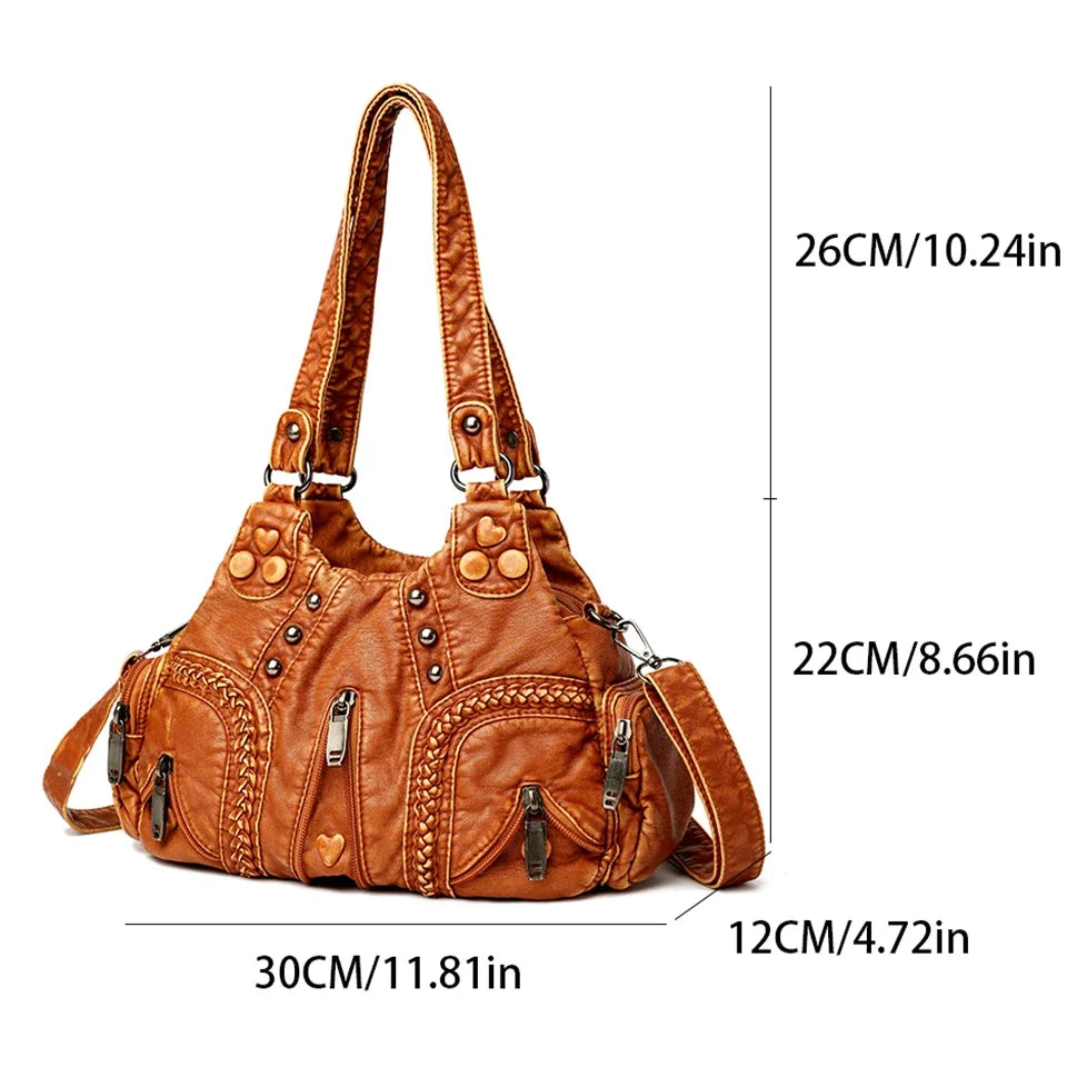Y2k Women Shoulder Bag Vintage Punk Goth Fashion Designer Leather Tote Bag Large Capacity Rivet Motorcycle Handbag