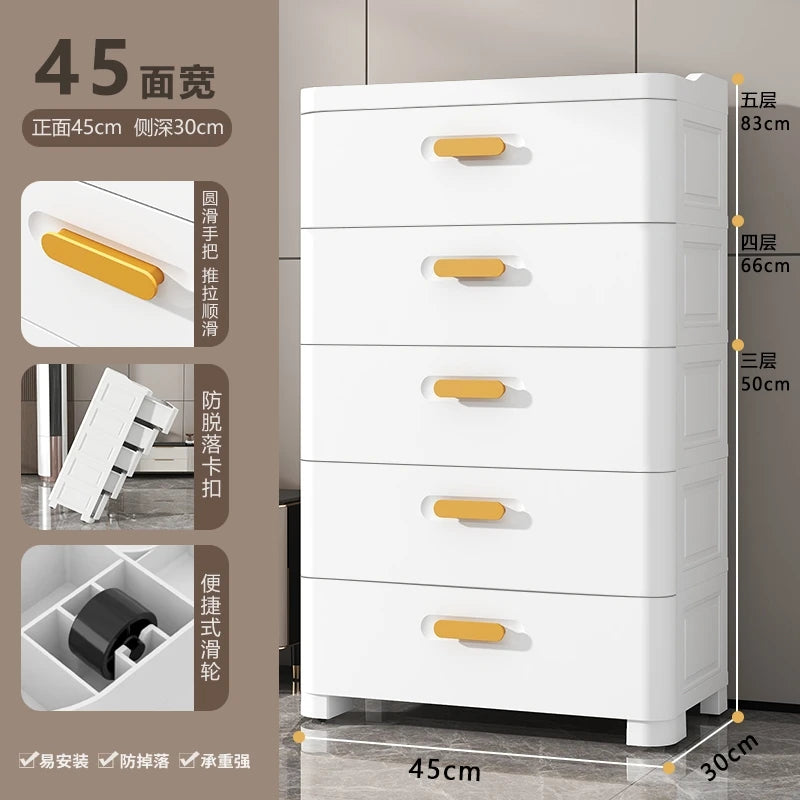 Thickened Drawer Storage Cabinet, Multi-Layer PP Organizer, Silent-Wheel Bedside Cabinet, Modern Large-Capacity Home Storage Box