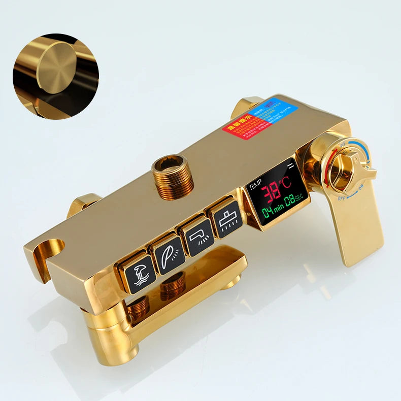 Thermostatic Digital Bathroom Shower Set Rainfall Shower Head Brass Bathroom Faucet Accessories Hot Cold Digital Shower System