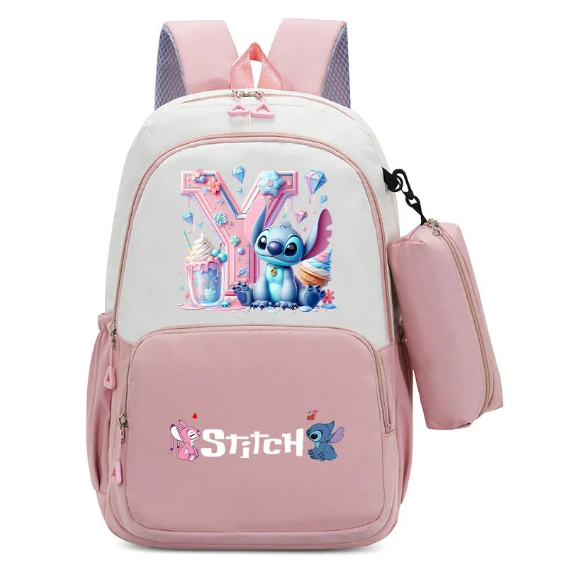 Stitch Disney Girls Schoolbag with Pencil Bags Women Travel Bag New Backpacks for Student Children Large Capacity Bookbag Gifts