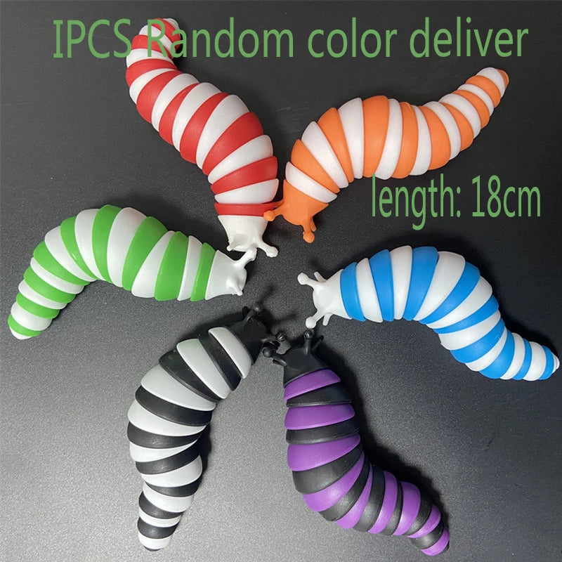 3D Slug Fidget Toy Colorful Slug Snail Toy Articulated Flexible All Ages Relief Anti-Anxiety Sensory Toys for Children