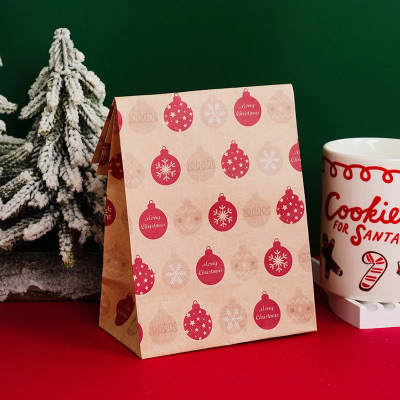 5/10pcs Kraft Paper Christmas Cookie Candy Bag Biscuit Snack Packaging Bag Christmas Party Decorations Navidad New Year 2025