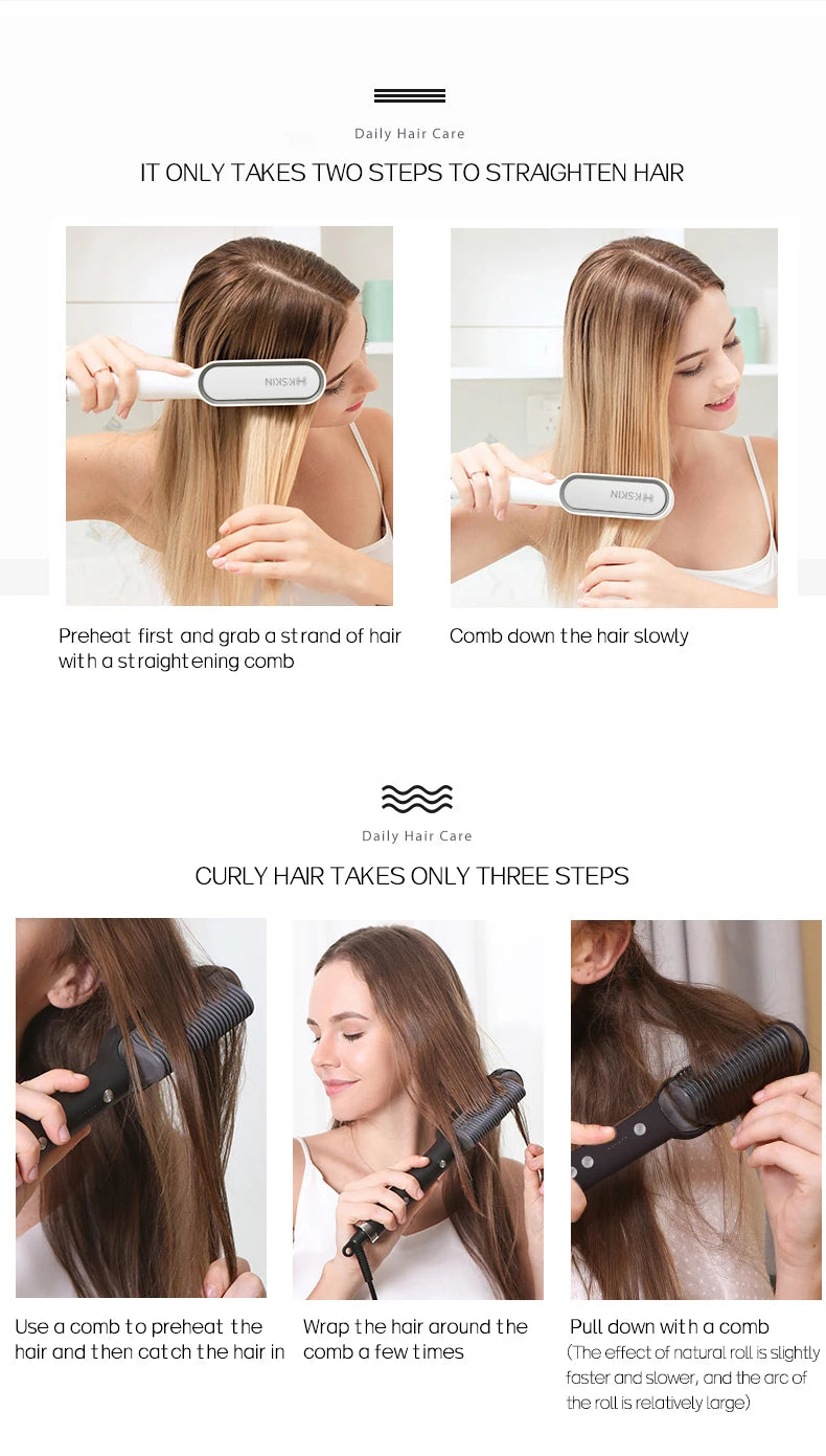 KSKIN Top Selling Hair Straightener 2 in 1 Brush Multifunctional Professional Hair Flat Iron Hair Comb