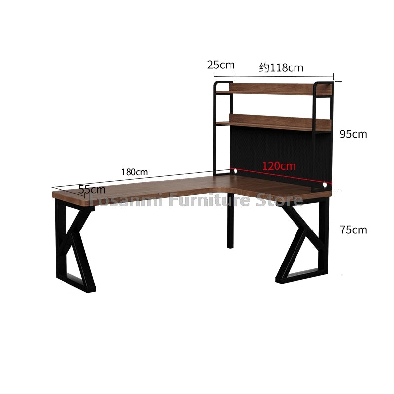 Industrial Style Solid Wood Office Desk Space-Saving L-Shaped Corner Computer Desk Home Writing Gaming PC Table with Steel Legs