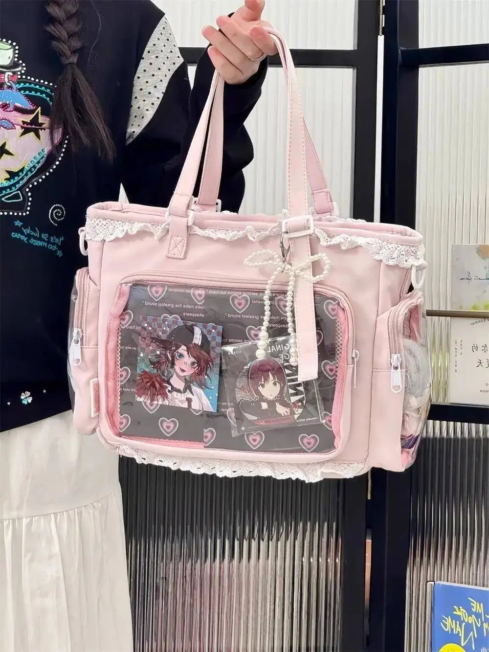 New Y2K Cute Japanese Ita Bag Lolita Girl Transparent Shoulder Tote Bag Large Capacity Crossbody Casual Bag DIY Display Handbags