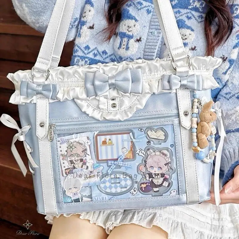 New Y2K Cute Japanese Ita Bag Lolita Girl Transparent Shoulder Tote Bag Large Capacity Crossbody Casual Bag DIY Display Handbags