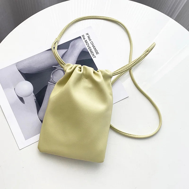 Casual Drawstring Bag Style Women Crossbody Bag Candy Color Lady Mini Bucket Bag for Mobile Phone Female Shoulder Purse Wallet