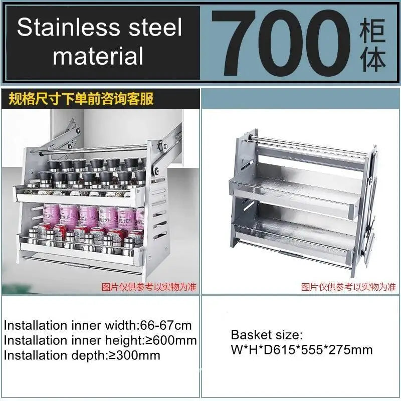 Stainless Steel Aluminum Alloy Hanging Lifting Basket Kitchen Pull-Down Cabinet Storage Rack