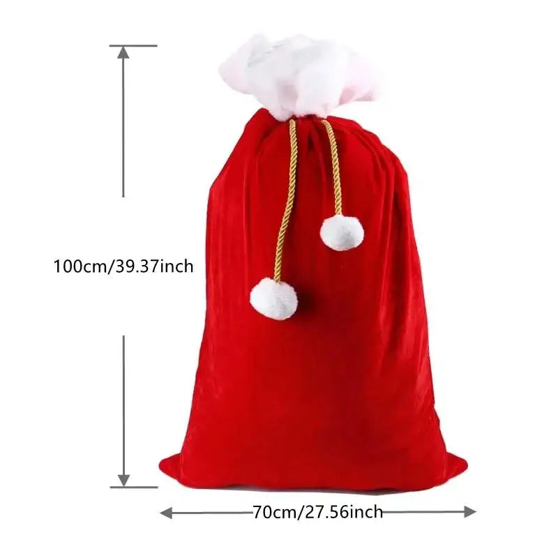 Christmas Large Santa Claus Bags with Drawstring Cord Velvet Santa's Present Sack Bags for Xmas Present Toys Xmas Decoration 1PC