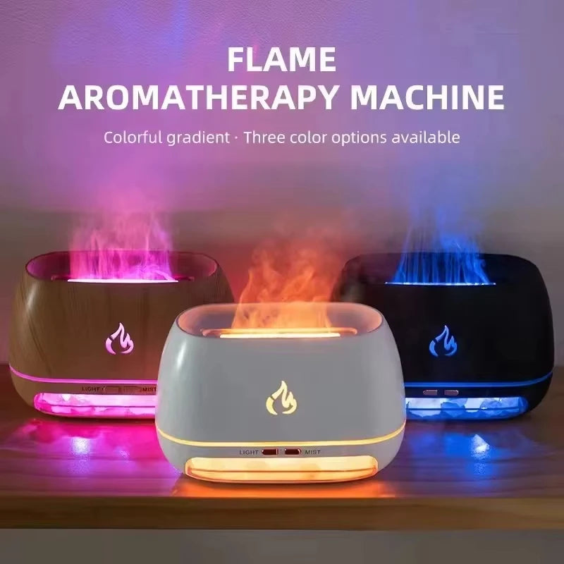 New 3D Flame Fire Aroma Air Humidifier Himalayan Crystal Salt Stone Colorful Night Light Aromatherapy Essential Oil Diffuser