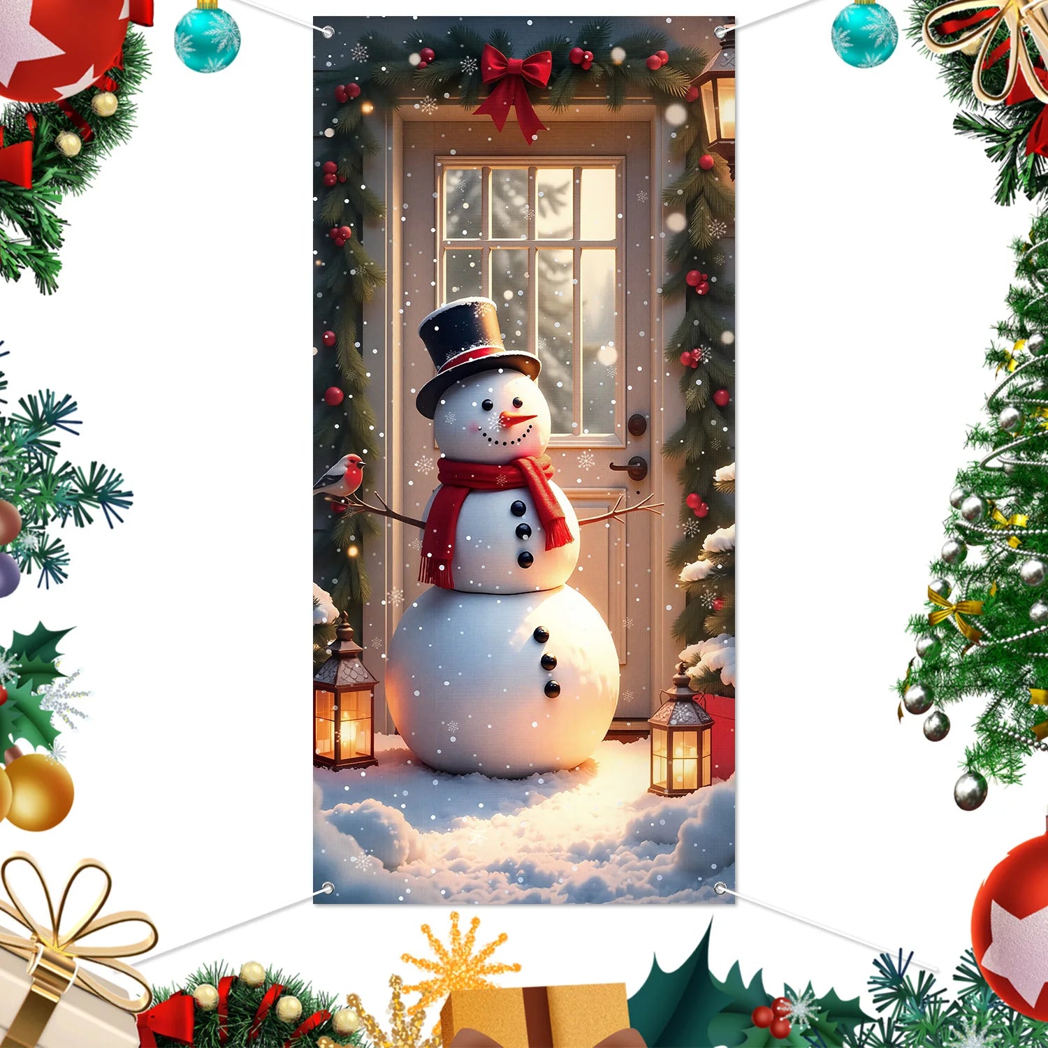 1pcs 2D Christmas Theme Door Cover Banner 2026 New Year Living room Decor Xmas Navidad Santa Snowman animals decor Favor Gift