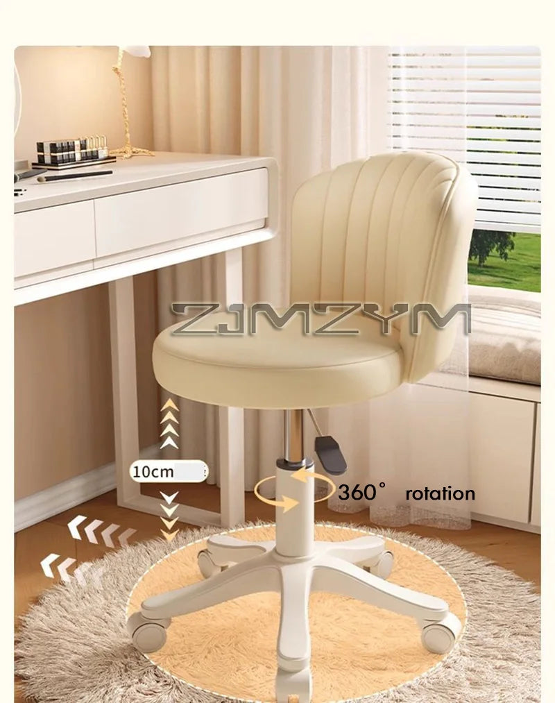 Leather Chair Rotatable Shell Seat Adjustable Rotary Stool for Home Makeup Wear-Resistant Chair for Studios,Wheel-slip Back Chai