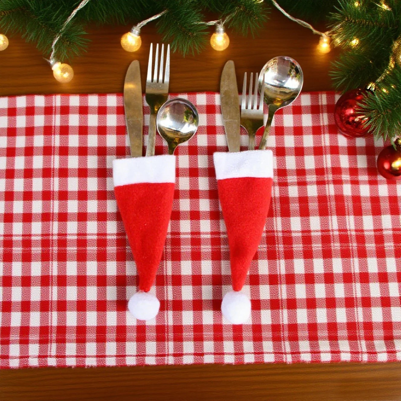 Merry Christmas Decorations Mini Tableware Christmas Fork Knife Holder Bag for Home Dinner Table Decor New Year Christmas Gift