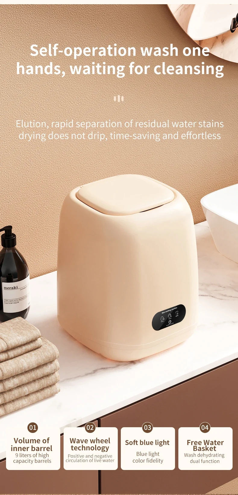 Mini Fully Automatic Portable Washing Machine with Spin Dryer 220V for Underwear Children Clothes