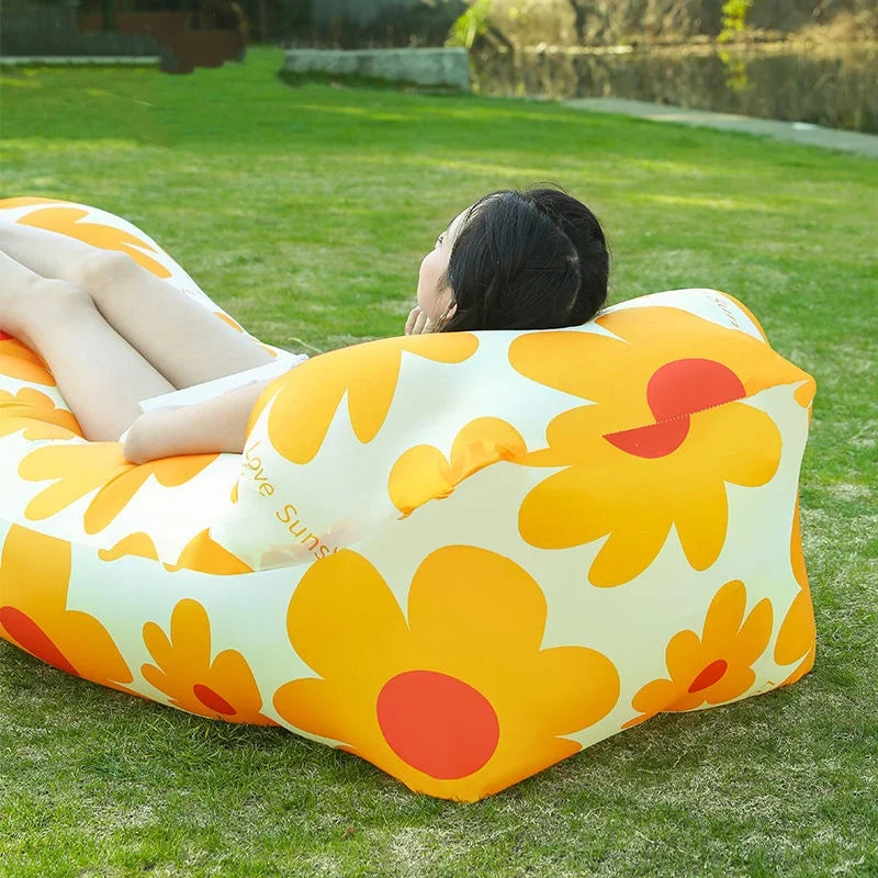 Outdoor Lazy Non Inflatable Sofa Folding Portable Air Cushion Bed Picnic Camping Yellow White Air Bed
