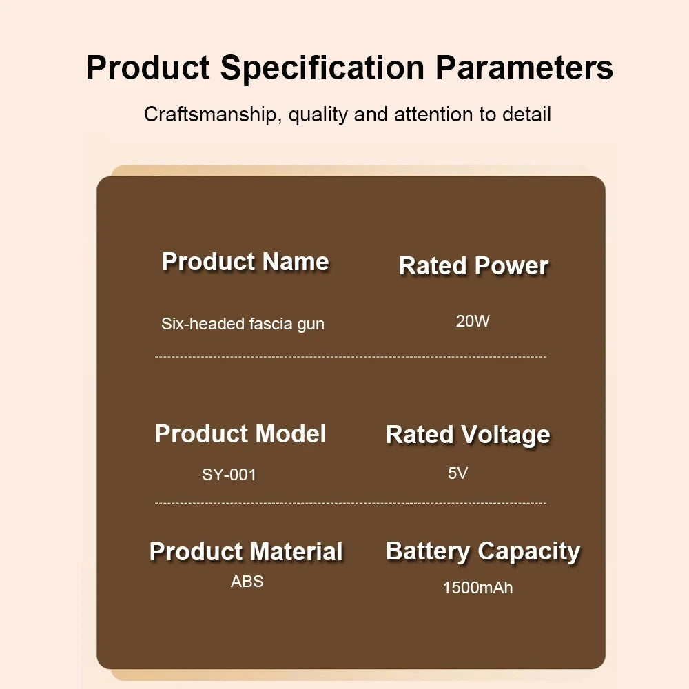 6-Head Muscle Massager for Deep Tissue Percussion & Relaxation, Body Tension from Neck, Shoulders, Legs