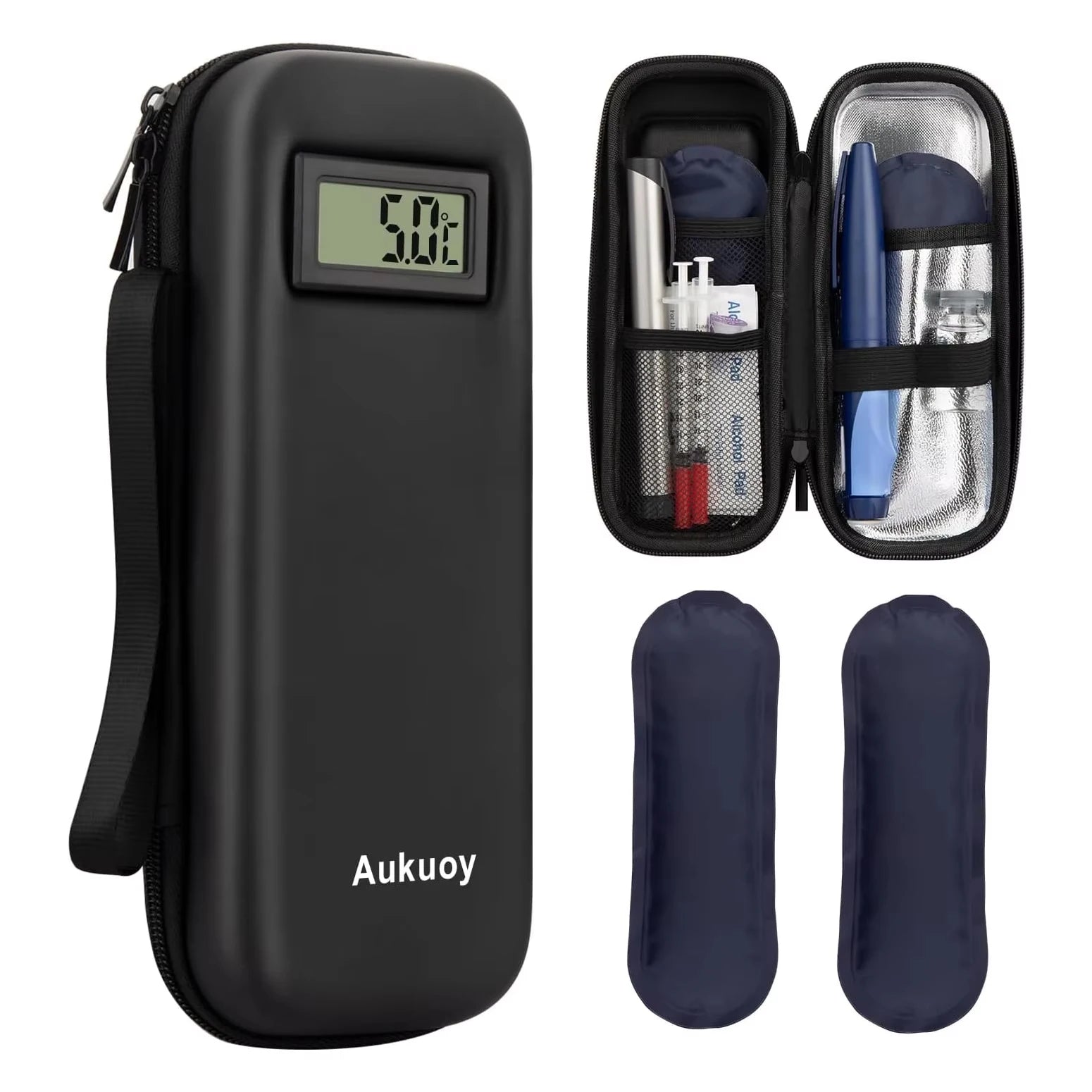 Insulin Cooler Travel Case with Thermometer Display Medication Diabetic Cooler Refrigerated Medicine Organizer Bag with Ice Pack