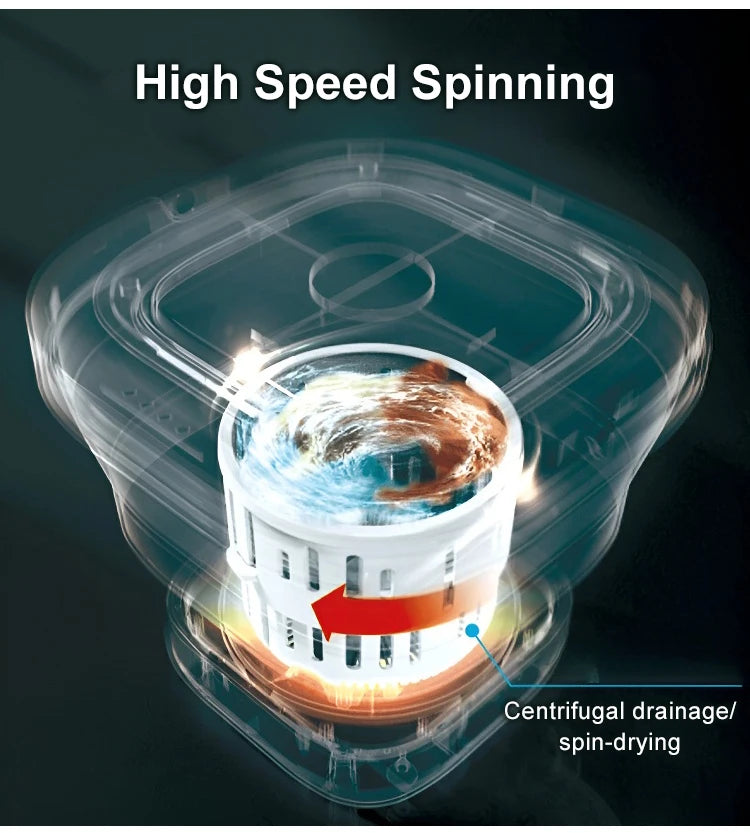 Folding Portable Washing Machine 8.5L Large Capacity Clothes Spin Dryer Bucket Travel Underwear Socks Ultrasonic Mini Washer