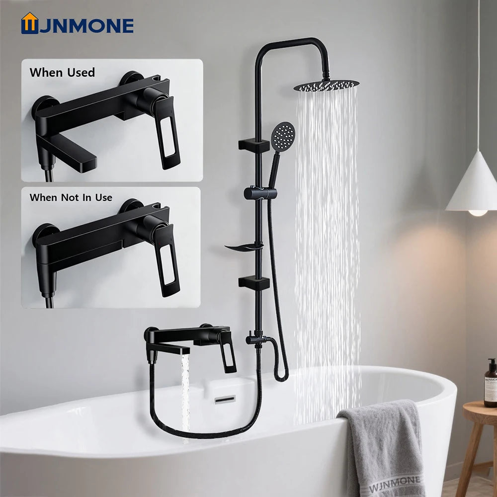 High Quality Solid Brass Bathroom Bathtub Shower Faucet Set Wall Mounted Rainfall Mixer Water Tap Black Split Shower System Kits