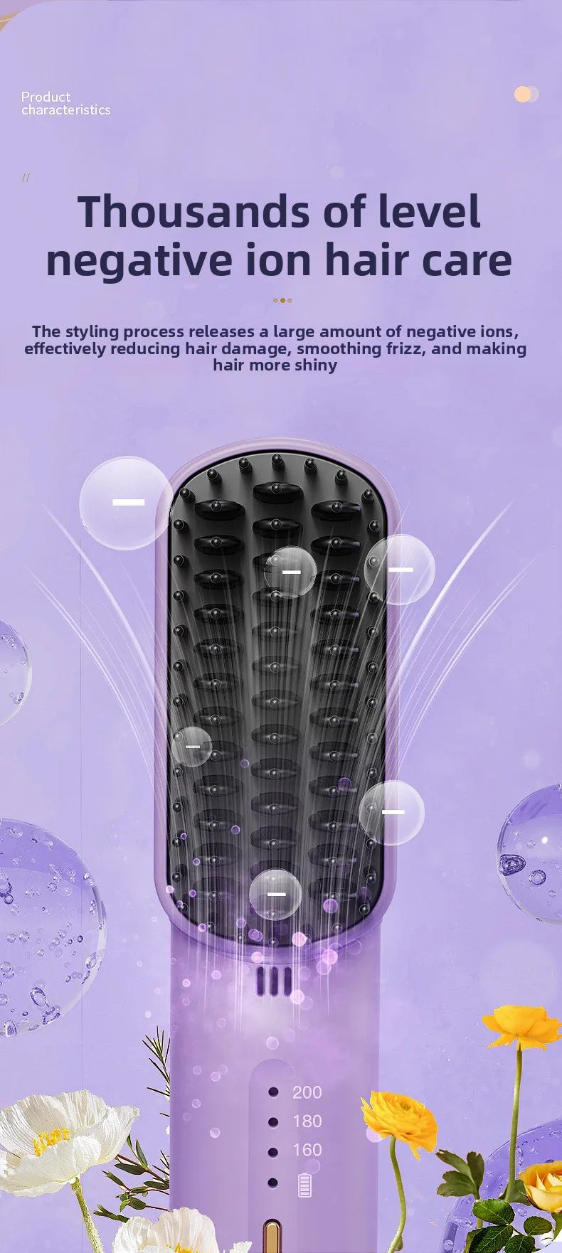 Wireless Hair Straightener Heating Negative Ion Straight Curling Hair Comb Rechargeable Anti-scalding Electric Hair Care Brushes