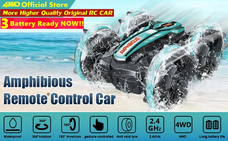 Amphibious RC Car Remote Control Stunt Car Vehicle Double-sided Flip Radio 4WD Drift Off Road Outdoor Toys for Boy Children Gift