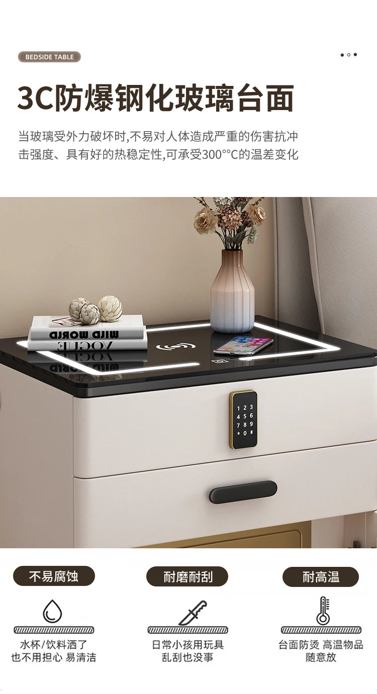 Safe Luxury Bedside Table With Lock Secret Compartment Glamour Metal Nightstands Designer Multifunctional Criado Mudo Furnitures