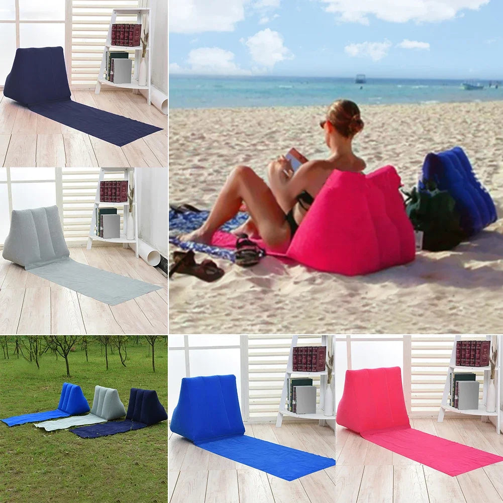 Inflatable Travel Mattress Foldable Soft Beach Mat Air Bed Chair Seat Camping Beaching Leisure Lounger Back Pillow Cushion