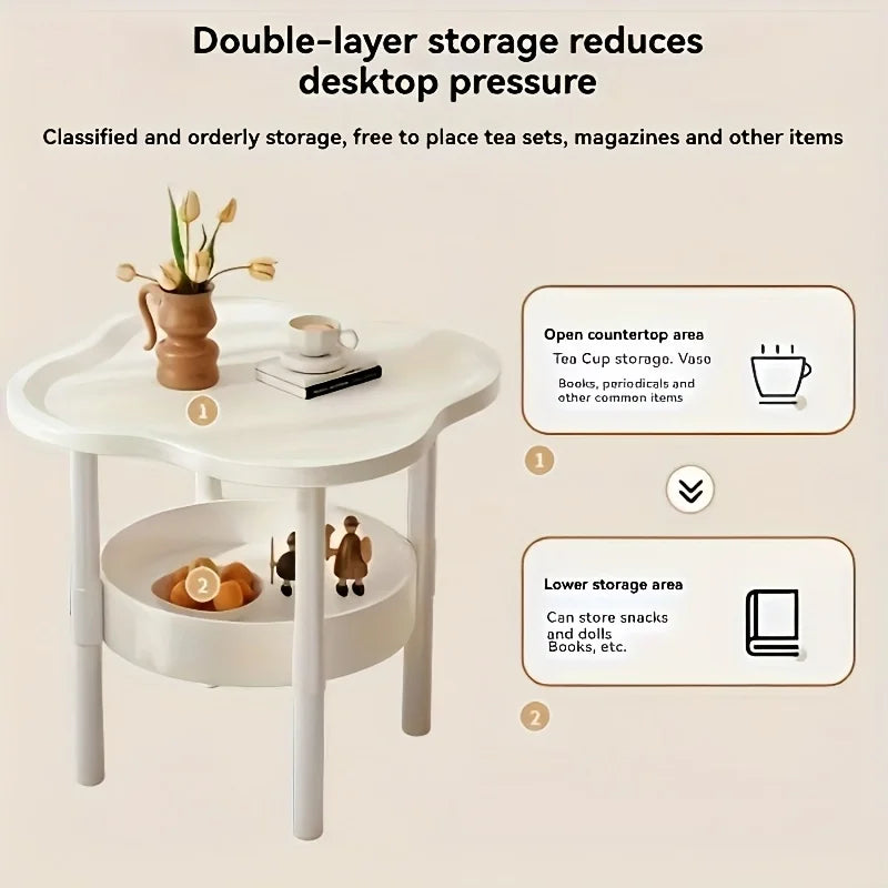 [Stylish Side Table] Stylish Modern Round Side Table with Storage Shelf | Space-Saving, Lightweight for Living Room, Bedroom
