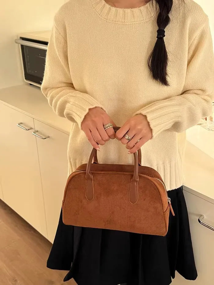 Brown Vintage Suede Tote Bag High Quality Designer Luxury Boston Handbag 2025 Winter New in Women's Bags Korean Hand Bag Ladies