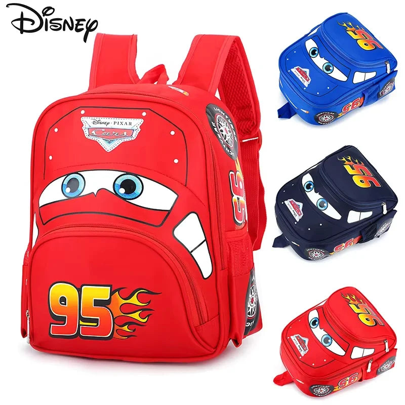 Disney  Cars Lightning McQueen 95 Flame Backpack for  child Water Resistant School Bag Adjustable Strap Multi-Color Cartoon Gift