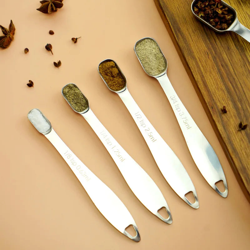 Metal Measuring Spoons for Narrow Spice Jars 6 Piece Measuring Spoons with Etched Markings & Removable Clasp