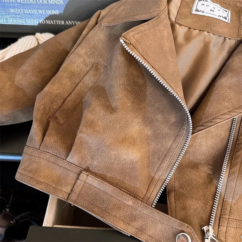 2 3 4 5 6 8 Years Girls Jacket Spring Autumn New Fashion Artificial Leather Coat For Kids Leisure Stain Resistant Outerwear