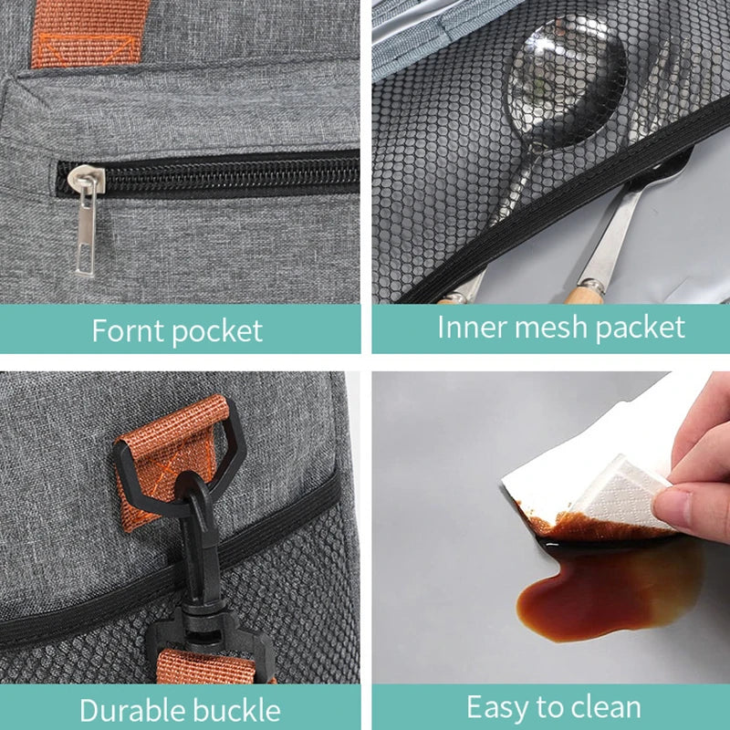 1PC Large Capacity Lunch Bag Double Layers Thermal Insulation Picnic Bag Food Drink Storage Tote With Shoulder Strap Cooler Bags