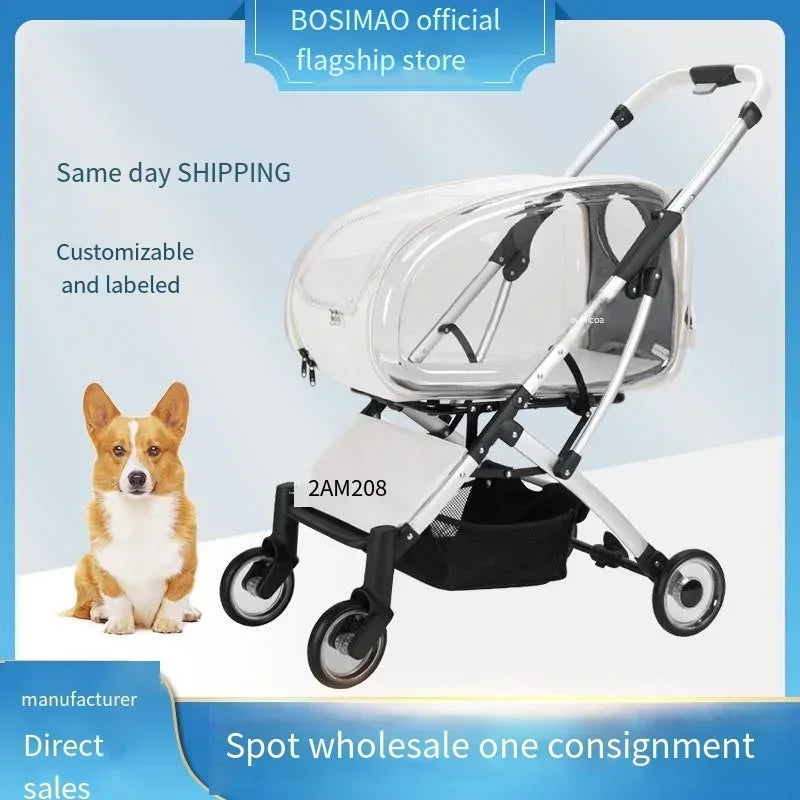 2024 Pet Stroller Transparent Pet Cart Dog Walking Cart Small Medium Sized Dog Pulled Stroller Lightweight Foldable Detachable