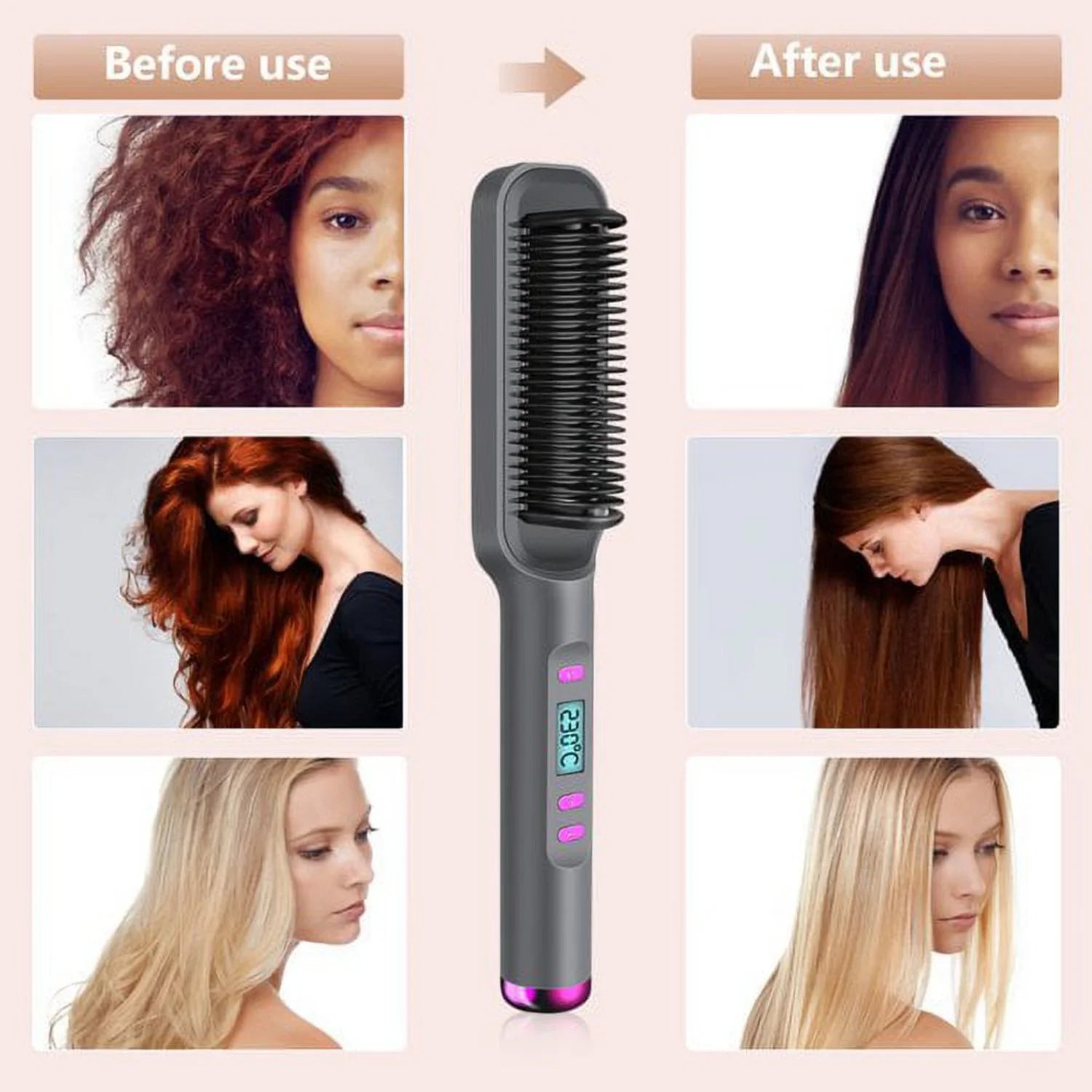Hair Straightener Brush - Fast Heating Straightening Brush with Anti-Scald Technology for Salon-Quality Results at Home