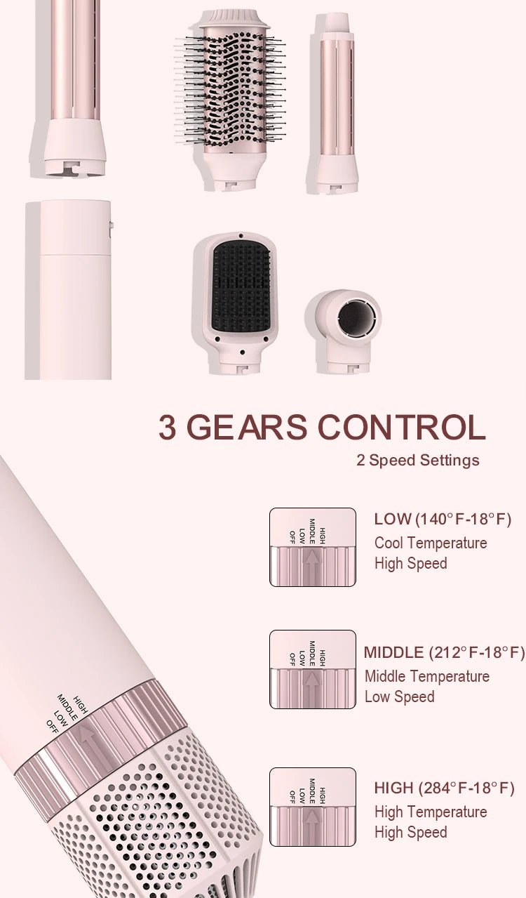 5in1 Hair Dryer Brush Curling Iron Hair Dryer Detachable Auto Wrap Curlers Fast Drying Electric Styling Hair Blower Brush