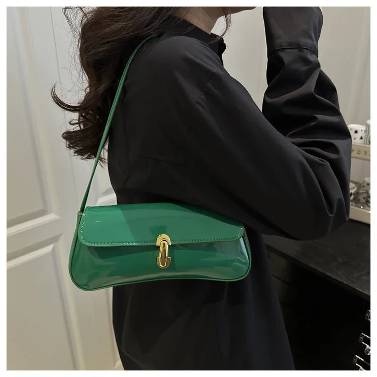 Women's Vintage Faux Oiled Leather Flap Decor Shoulder Underarm Bag, Buckle Baguette Tote Bag Suitable for Dating, Outing, Party