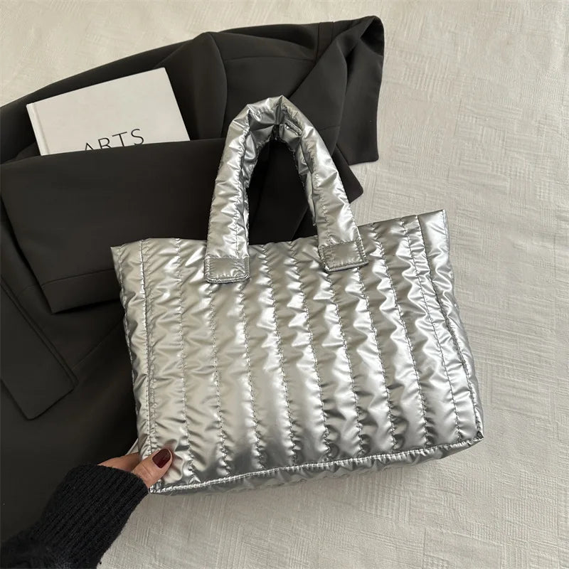 Ladies Tote Bags Large Capacity Cotton Padded Bag Solid Color Casual Fashion Nylon Elegant for Handbag