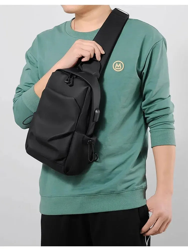 New Men's And Children's Chest Bag Waterproof Trend Simple Usb Charging Solid Color Multifunctional Messenger Bag Shoulder Bag