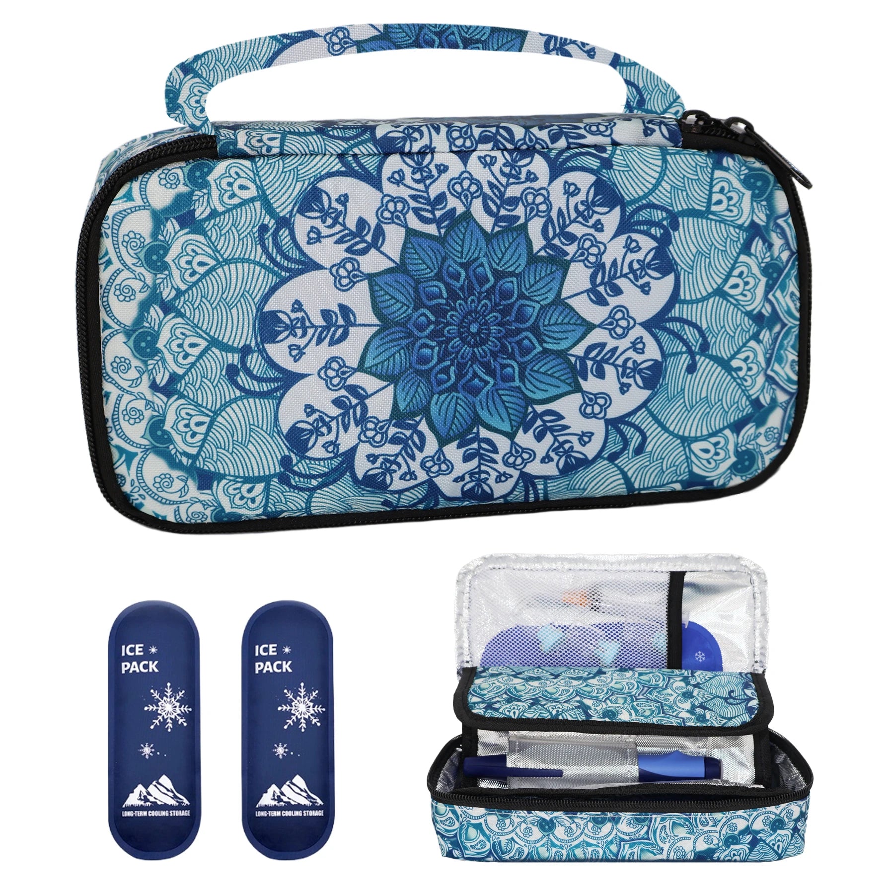 Large Portable Insulin Cooler Travel Bag - Lightweight, Boho Flower Print Durable Design for Outdoor Camping and Travel