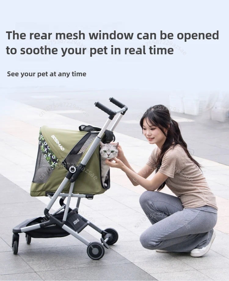 Portable pet stroller Ultra-light and easy to fold Large capacity pet stroller can accommodate two cats at the same time