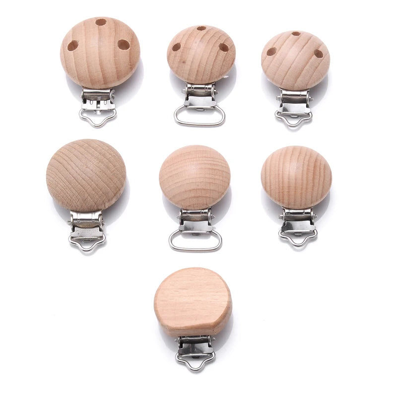 10Pcs Metal Wooden Dummy Nipples Holder Food Grade Chewable Teething Clips DIY Wood Beech Baby Pacifier Chain Nursing Teether