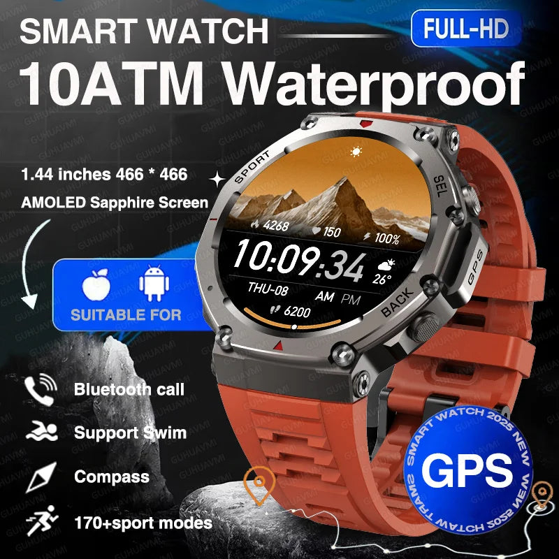 2025 New Military Bluetooth Call Smart Watch Built-in GPS Compass Barometric Altimeter 10ATM Waterproof Sports Smartwatches Men