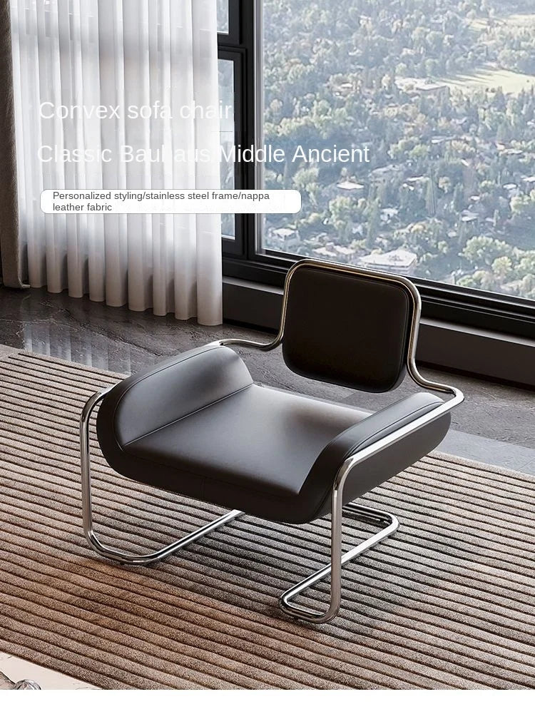 X&D Medieval Stainless Steel Irregular Nappa Leather Convex Chair Light Luxury Minimalist Home Leisure Single Sofa Chair New