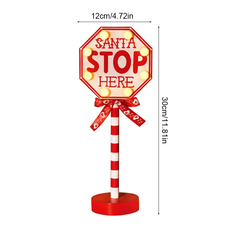 Christmas Retro Lamp LED Light Santa Stop Here Street Sign Xmas Wooden Desktop Home Decoration Navidad 2025 New Year Kids Gift