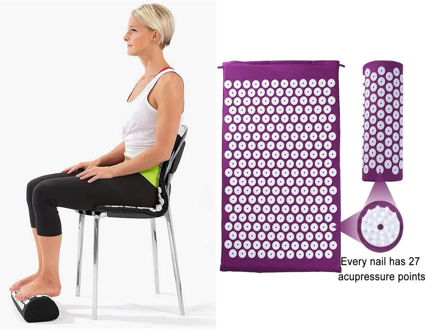 Acupressure Mat Massage Acupuncture Mat and Pillow Set  with Spike Points for Neck, Back and Stress Relief