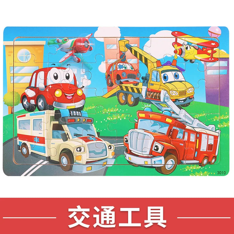 NEW Wooden 30pcs Puzzles Children Animal Dinosaur Cartoon Plane Puzzle Baby Early Education and Intellectual Building Block Toys