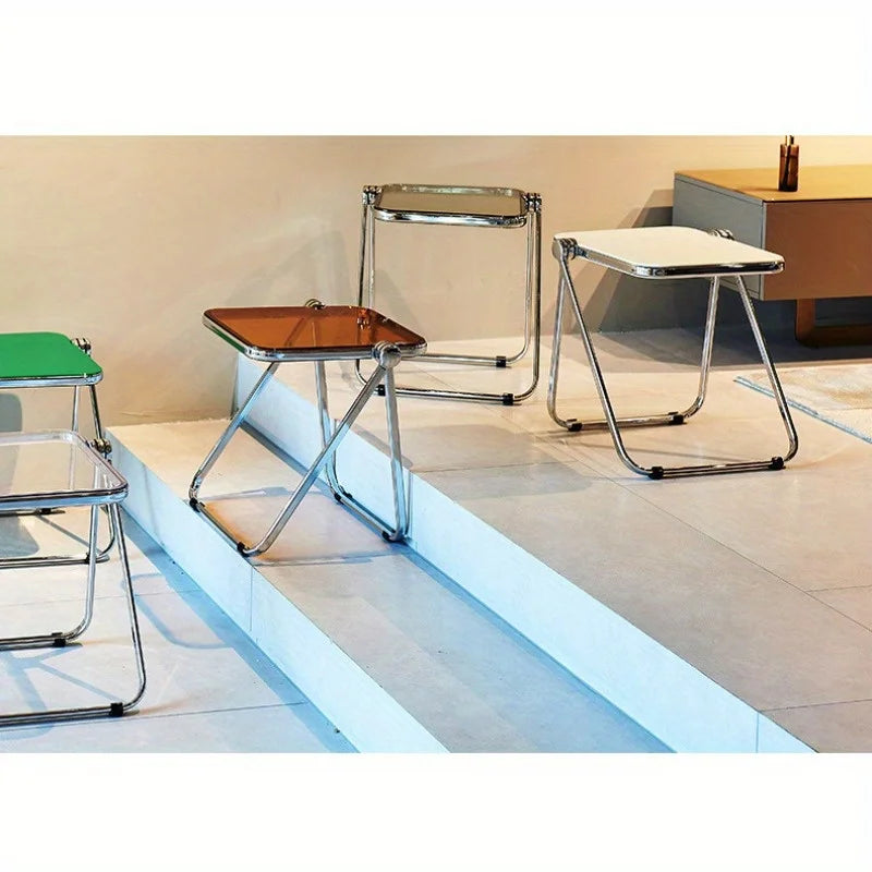 Transparent Folding Sofa side table Modern Coffee Table with Metal Frame, Ideal for Living Room Bedroom Compact Storage