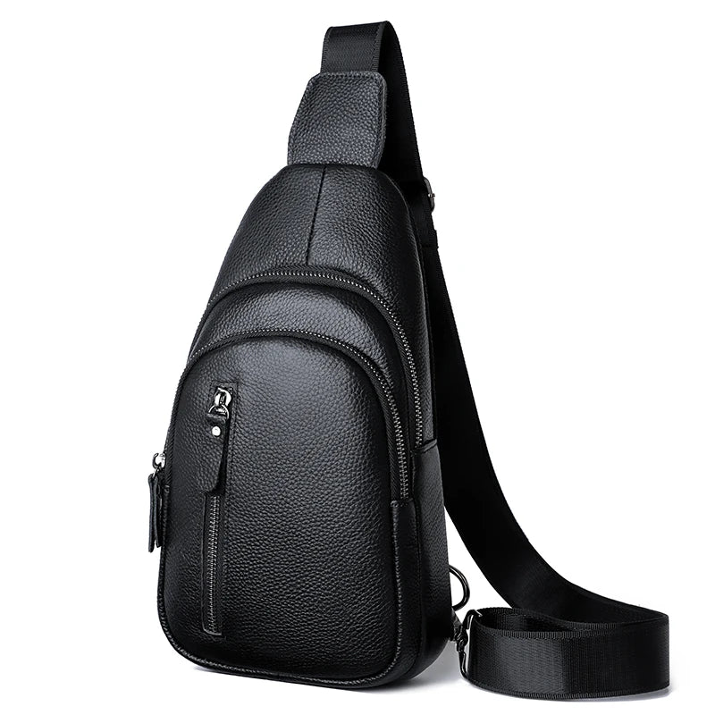 100% Genuine Leather Men Chest Bag Male Shoulder Bag Messenger Bag Casual Crossbody Bag Fashion Men's Purity Handbag